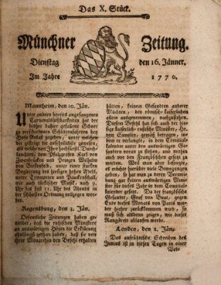 Münchner Zeitung (Süddeutsche Presse) Dienstag 16. Januar 1770