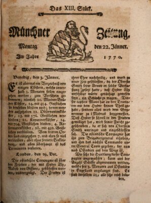 Münchner Zeitung (Süddeutsche Presse) Montag 22. Januar 1770