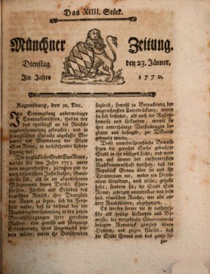 Münchner Zeitung (Süddeutsche Presse) Dienstag 23. Januar 1770