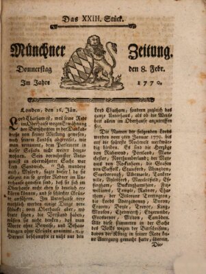 Münchner Zeitung (Süddeutsche Presse) Donnerstag 8. Februar 1770