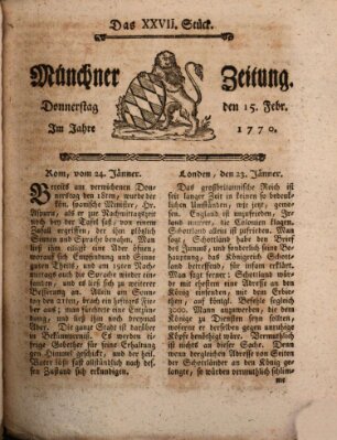 Münchner Zeitung (Süddeutsche Presse) Donnerstag 15. Februar 1770