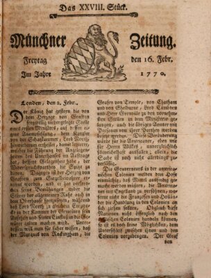 Münchner Zeitung (Süddeutsche Presse) Freitag 16. Februar 1770