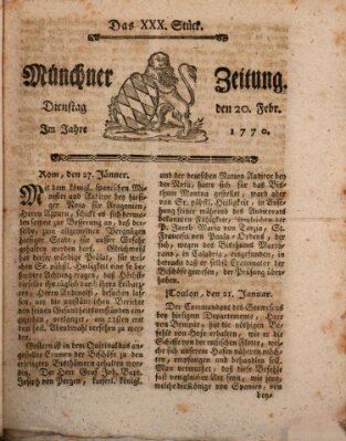 Münchner Zeitung (Süddeutsche Presse) Dienstag 20. Februar 1770