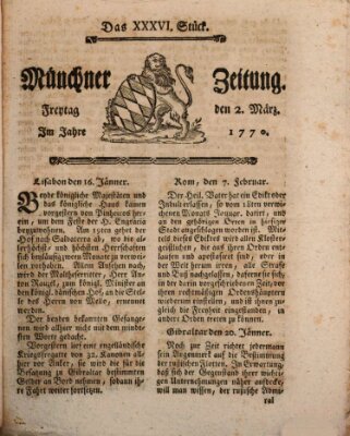 Münchner Zeitung (Süddeutsche Presse) Freitag 2. März 1770