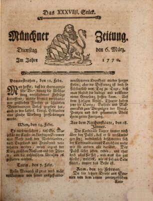 Münchner Zeitung (Süddeutsche Presse) Dienstag 6. März 1770