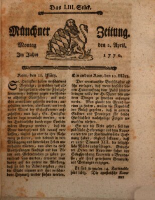 Münchner Zeitung (Süddeutsche Presse) Montag 2. April 1770