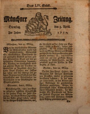 Münchner Zeitung (Süddeutsche Presse) Dienstag 3. April 1770