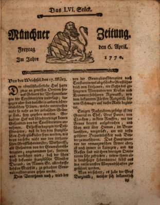 Münchner Zeitung (Süddeutsche Presse) Freitag 6. April 1770