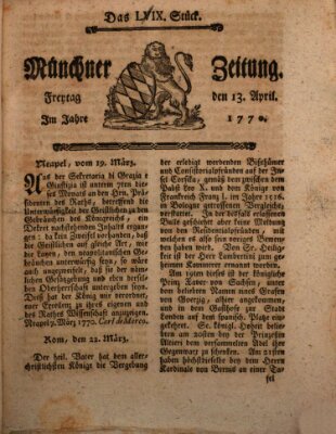 Münchner Zeitung (Süddeutsche Presse) Freitag 13. April 1770