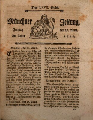 Münchner Zeitung (Süddeutsche Presse) Freitag 27. April 1770