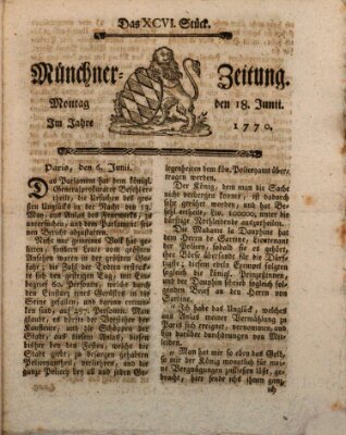 Münchner Zeitung (Süddeutsche Presse) Montag 18. Juni 1770