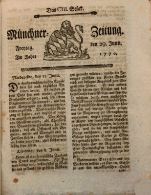 Münchner Zeitung (Süddeutsche Presse) Freitag 29. Juni 1770