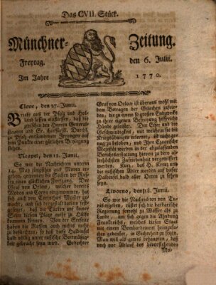 Münchner Zeitung (Süddeutsche Presse) Freitag 6. Juli 1770