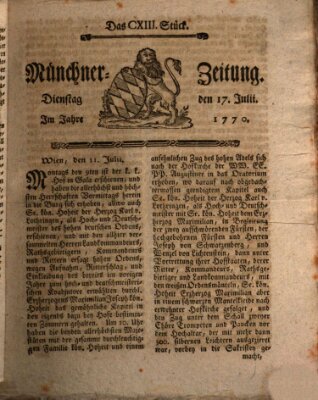 Münchner Zeitung (Süddeutsche Presse) Dienstag 17. Juli 1770