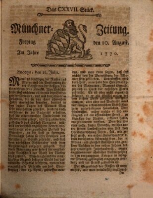 Münchner Zeitung (Süddeutsche Presse) Freitag 10. August 1770