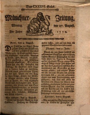 Münchner Zeitung (Süddeutsche Presse) Montag 27. August 1770