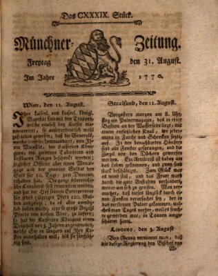 Münchner Zeitung (Süddeutsche Presse) Freitag 31. August 1770