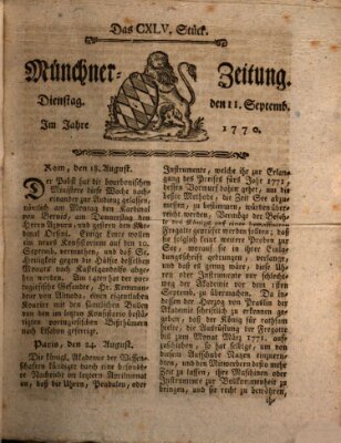 Münchner Zeitung (Süddeutsche Presse) Dienstag 11. September 1770