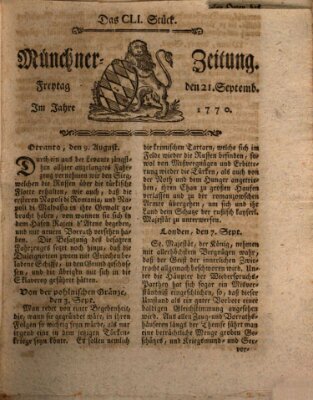 Münchner Zeitung (Süddeutsche Presse) Freitag 21. September 1770