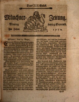 Münchner Zeitung (Süddeutsche Presse) Montag 24. September 1770