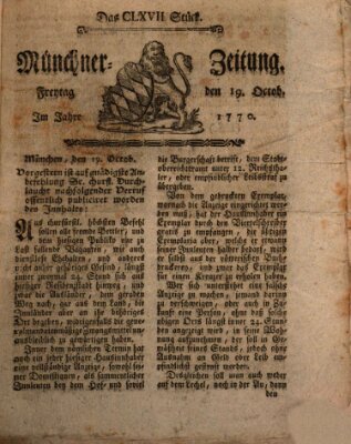 Münchner Zeitung (Süddeutsche Presse) Freitag 19. Oktober 1770