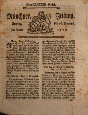 Münchner Zeitung (Süddeutsche Presse) Freitag 16. November 1770