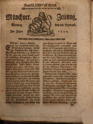 Münchner Zeitung (Süddeutsche Presse) Montag 26. November 1770