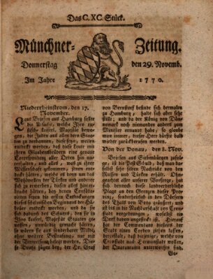 Münchner Zeitung (Süddeutsche Presse) Donnerstag 29. November 1770