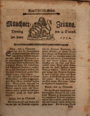 Münchner Zeitung (Süddeutsche Presse) Dienstag 4. Dezember 1770