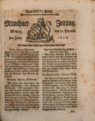 Münchner Zeitung (Süddeutsche Presse) Montag 10. Dezember 1770