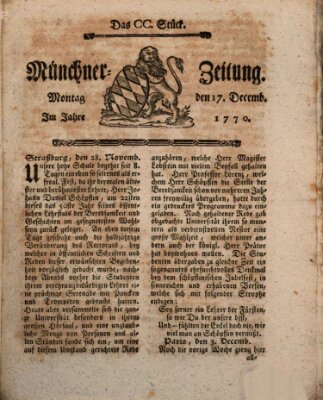 Münchner Zeitung (Süddeutsche Presse) Montag 17. Dezember 1770