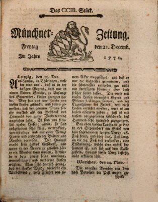 Münchner Zeitung (Süddeutsche Presse) Freitag 21. Dezember 1770