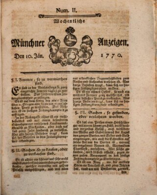 Münchner Zeitung (Süddeutsche Presse) Mittwoch 10. Januar 1770