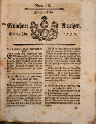 Münchner Zeitung (Süddeutsche Presse) Mittwoch 24. Januar 1770