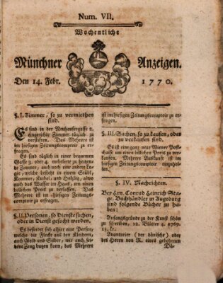 Münchner Zeitung (Süddeutsche Presse) Mittwoch 14. Februar 1770