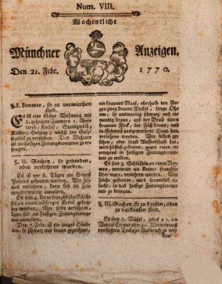 Münchner Zeitung (Süddeutsche Presse) Mittwoch 21. Februar 1770