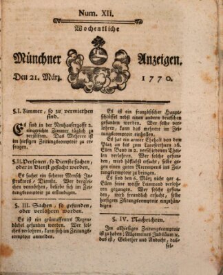 Münchner Zeitung (Süddeutsche Presse) Mittwoch 21. März 1770