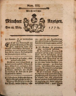 Münchner Zeitung (Süddeutsche Presse) Mittwoch 28. März 1770