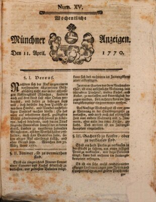 Münchner Zeitung (Süddeutsche Presse) Mittwoch 11. April 1770