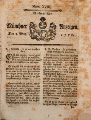 Münchner Zeitung (Süddeutsche Presse) Mittwoch 2. Mai 1770