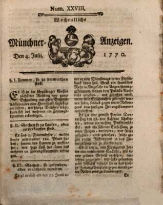 Münchner Zeitung (Süddeutsche Presse) Mittwoch 4. Juli 1770