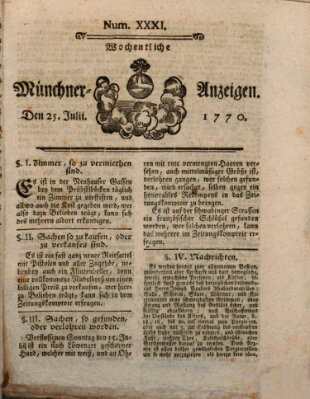 Münchner Zeitung (Süddeutsche Presse) Mittwoch 25. Juli 1770