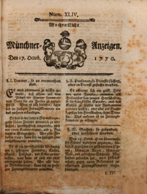 Münchner Zeitung (Süddeutsche Presse) Mittwoch 17. Oktober 1770