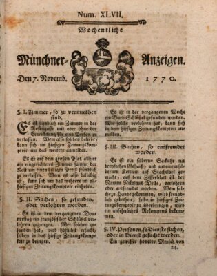 Münchner Zeitung (Süddeutsche Presse) Mittwoch 7. November 1770