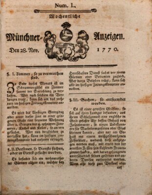 Münchner Zeitung (Süddeutsche Presse) Mittwoch 28. November 1770