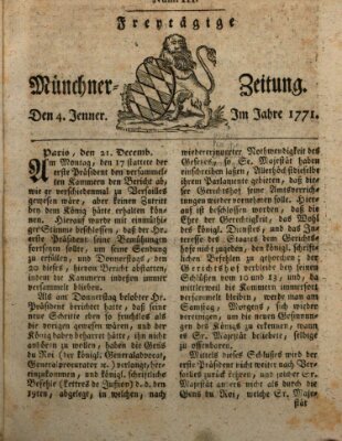 Münchner Zeitung (Süddeutsche Presse) Freitag 4. Januar 1771