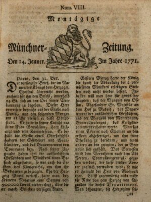 Münchner Zeitung (Süddeutsche Presse) Montag 14. Januar 1771