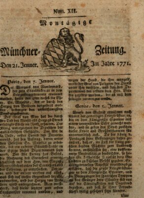 Münchner Zeitung (Süddeutsche Presse) Montag 21. Januar 1771