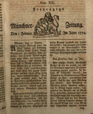 Münchner Zeitung (Süddeutsche Presse) Freitag 1. Februar 1771