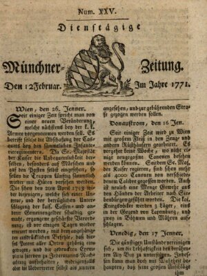 Münchner Zeitung (Süddeutsche Presse) Dienstag 12. Februar 1771